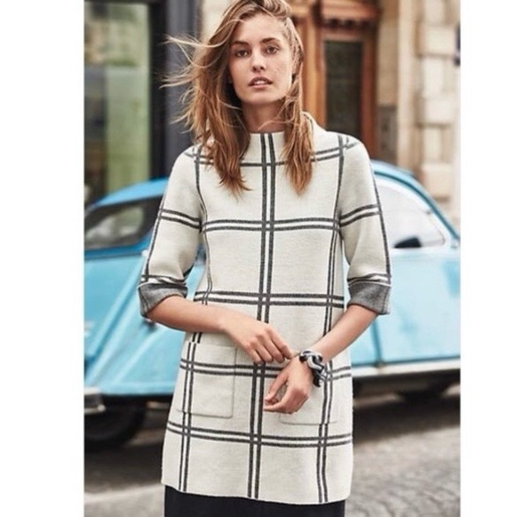 Moth Anthropologie Gray & Black Windowpane Mock Neck Tunic - Size Small